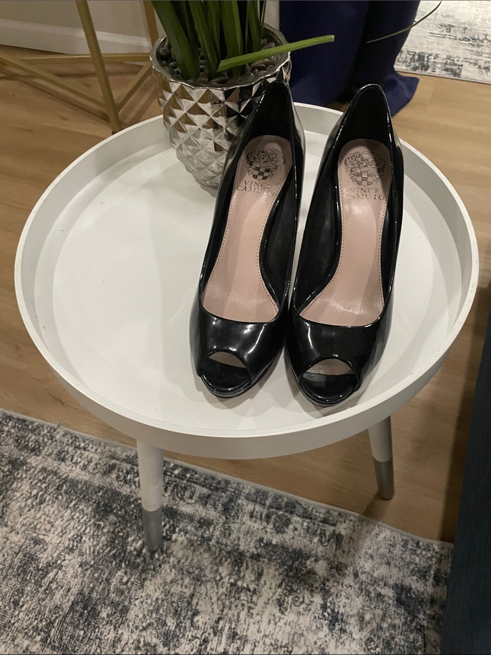 Vince Camuto Black Patent Peep-Toe Pumps